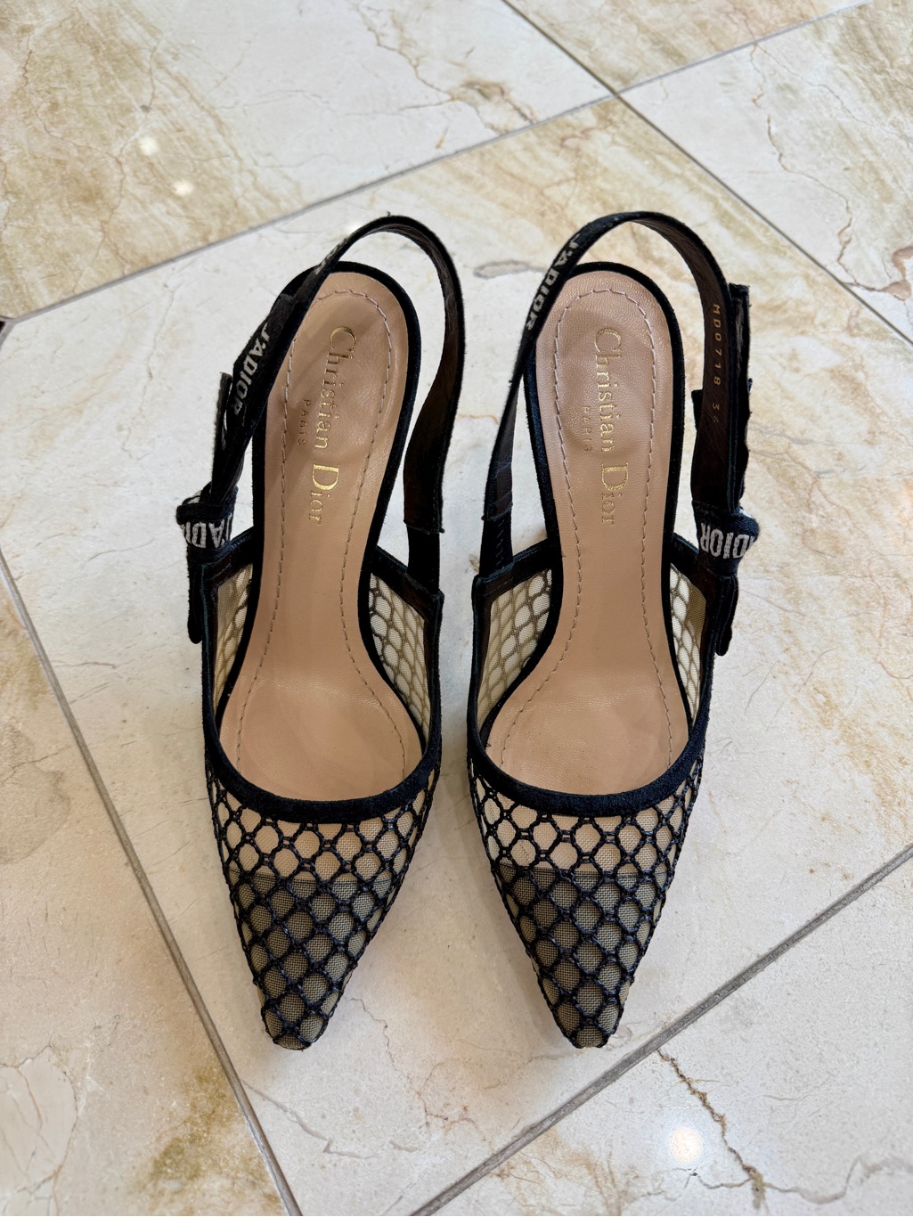 Dior Black Mesh Pointed Slingback Pumps